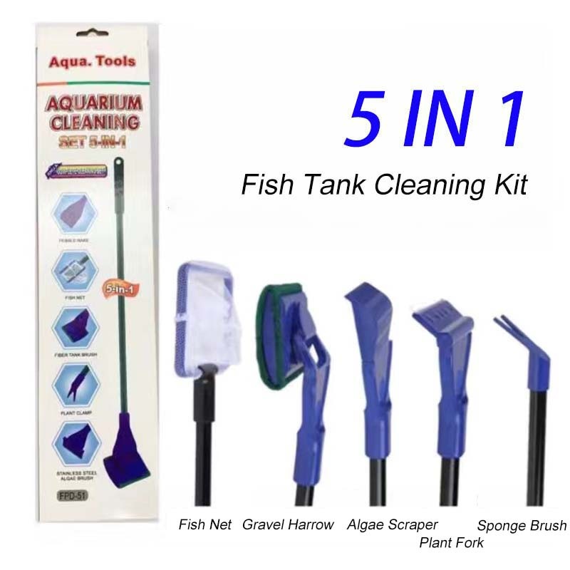 Aquarium Cleaning Tools Kit Fish Tank Net Gravel Rake Algae