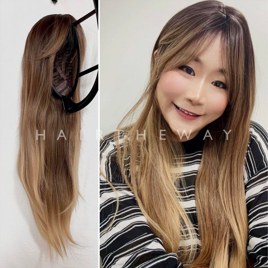 Natural Brown Gradient Long Layered Straight Realistic Hair Wig with ...