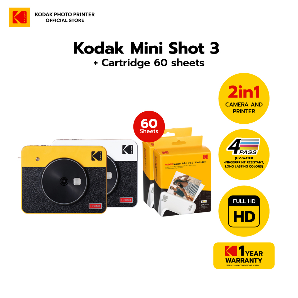 KODAK Mini Shot 3 Retro 3x3” Portable Wireless Instant Camera & Photo  Printer