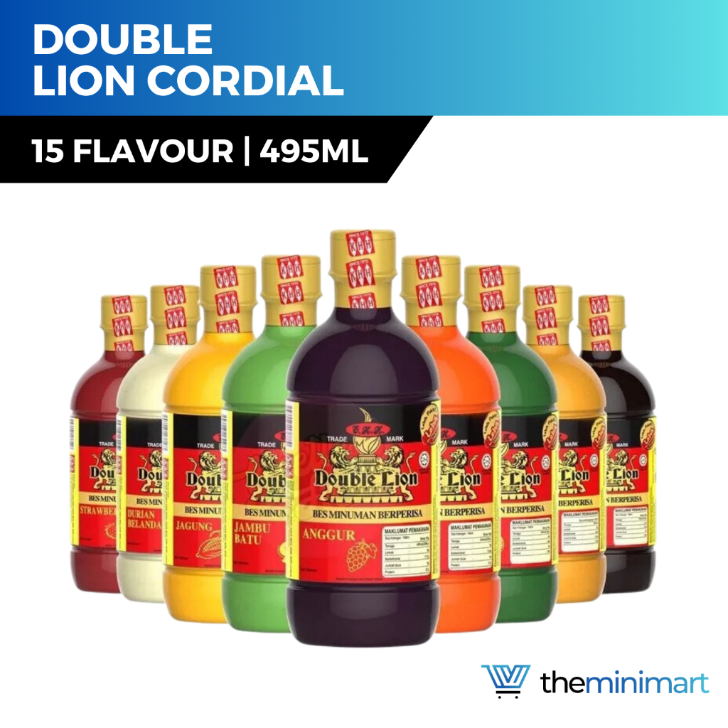 Double Lion Flavored Cordial Syrup - 495ml, Halal, 15 Flavors, Beverage ...