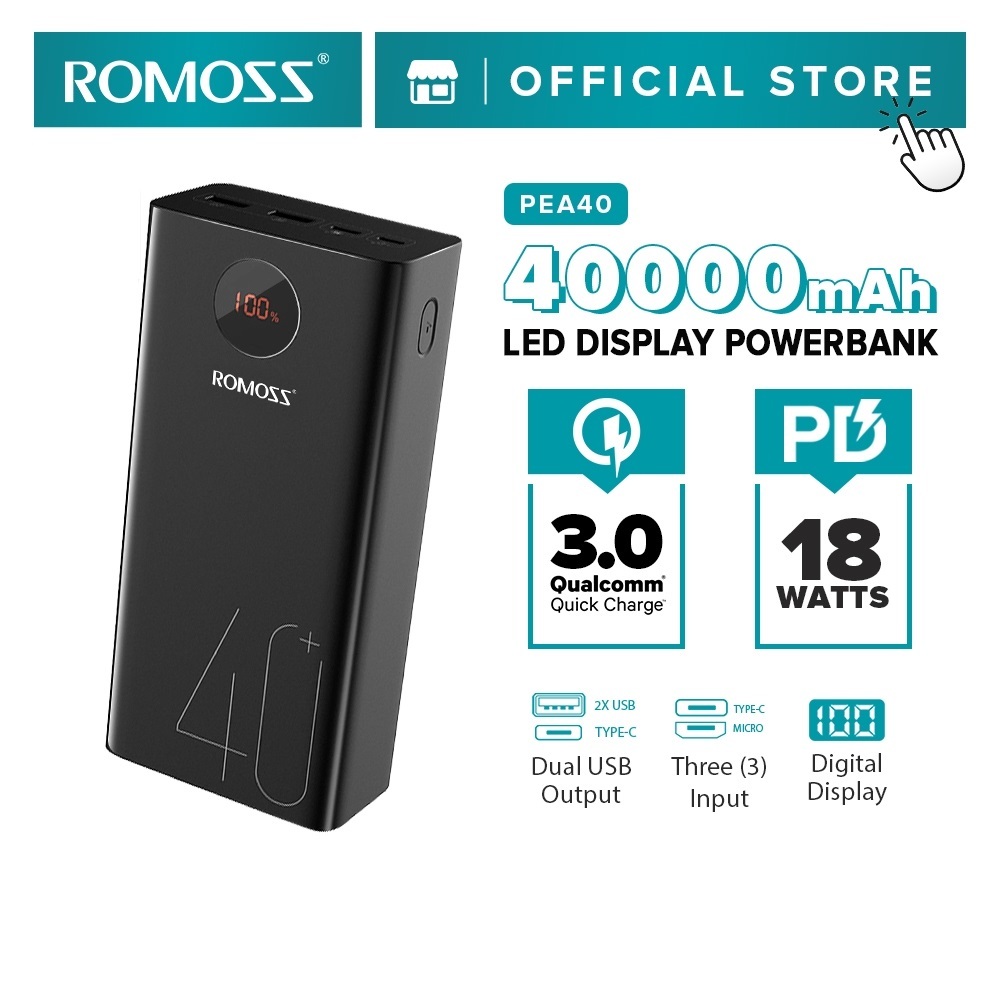 ROMOSS PEA40 Zeus 40000mAh QC3.0 18w Fast Charing High Capacity ...