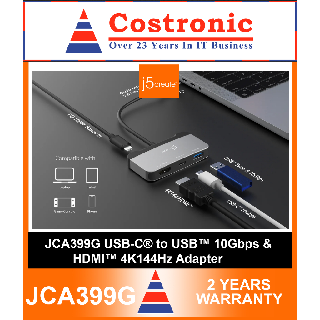 J5Create JCA399G USB-C to USB 10Gbps & HDMI 4K@144Hz Adapter ( 2 years ...