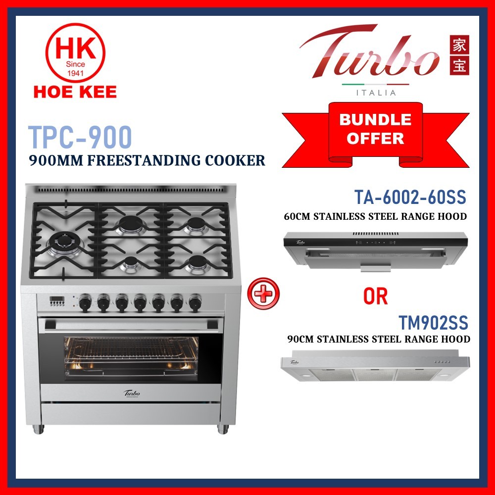 (BUNDLE) TURBO TPC-900 FREESTANDING COOKER + TURBO TA-6002-60SS 60CM OR ...
