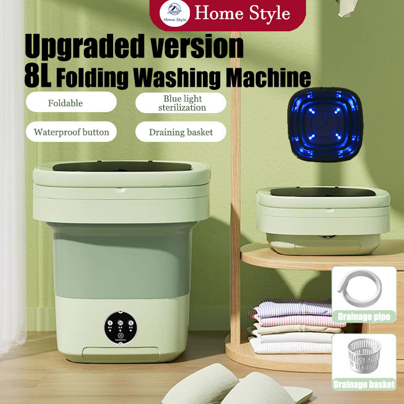 【Ready Stock】8L Foldable Washing Machine Portable Electronic Mini Washing Machine with drain basket
