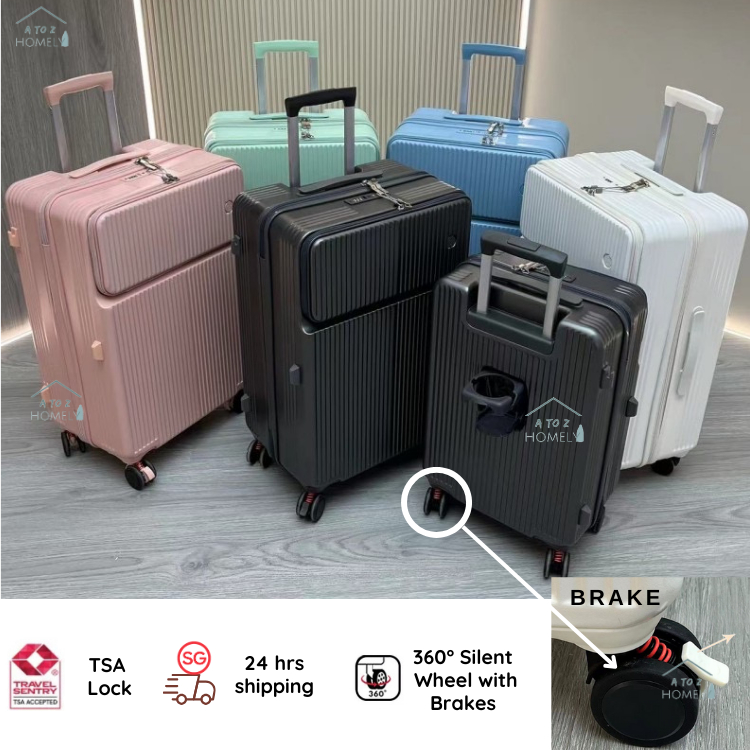 [SG Stock] Front End Opening Luggage with Brakes / 20 inch / 24 inch