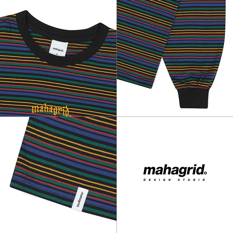 MAHAGRID] Gothic Arch Logo Striped Ls Tee_Unisex style
