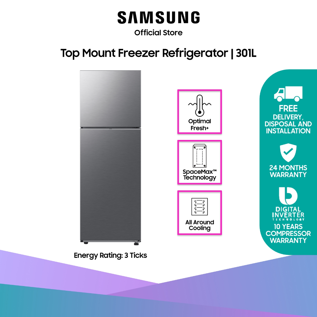 Samsung RT31CG5424S9SS Top Mount Freezer Refrigerator, 301L, 3 Ticks