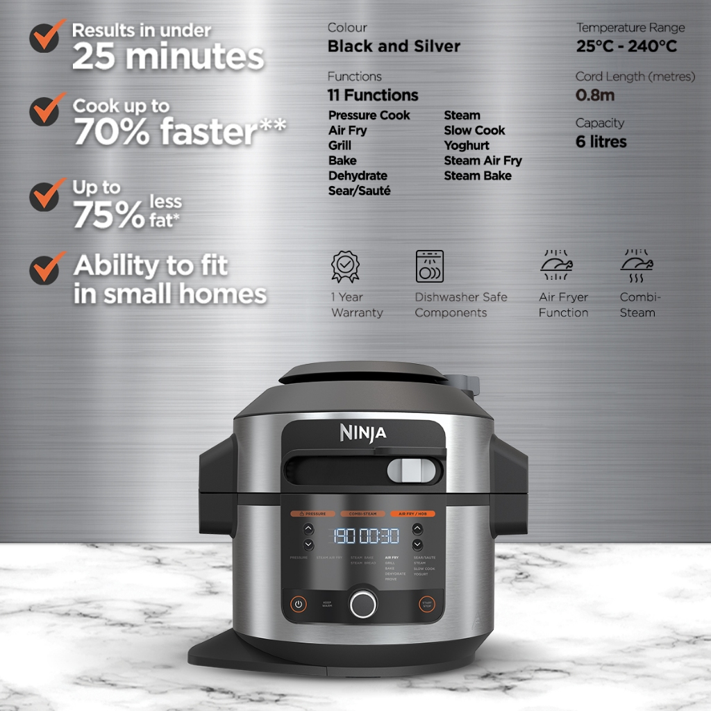 Ninja Foodi 11 in 1 SmartLid Multi cooker in one pot with 6L Capacity and Recipe Book Ninja OL550