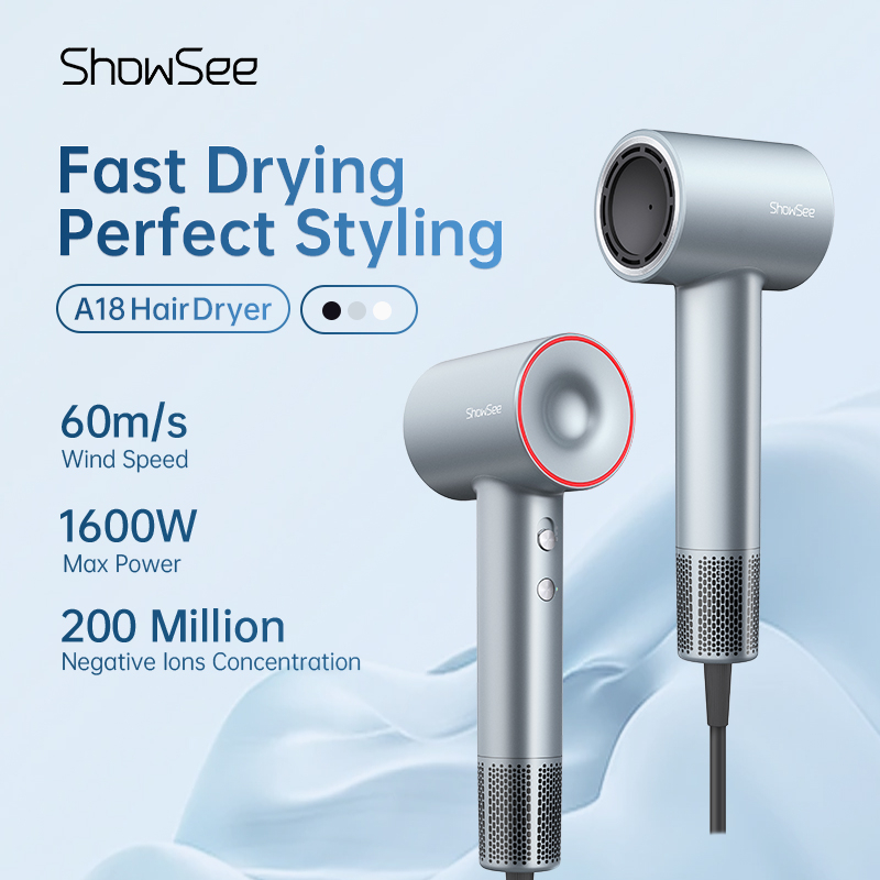 ShowSee A18 Hair Dryer 1600W 200 Million Negative Ionic Hair Dryer 55 ...