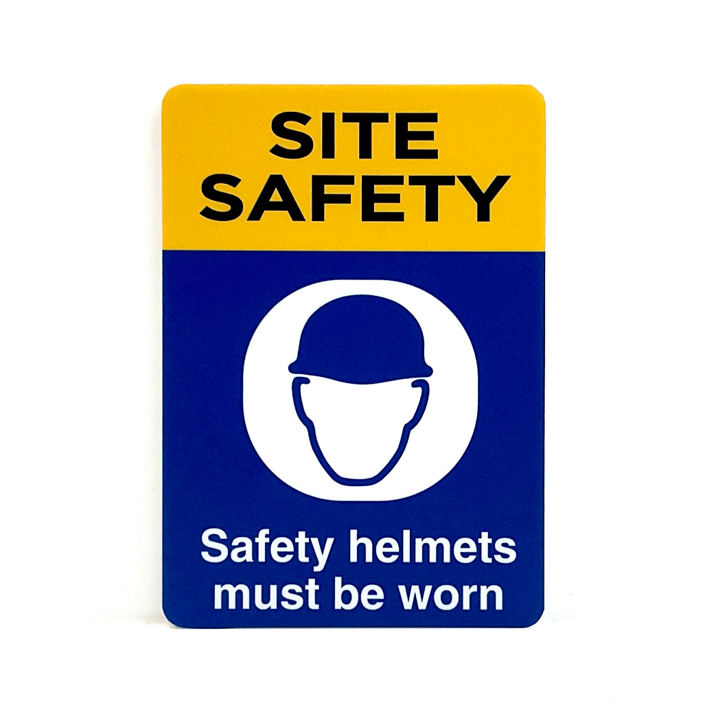 SITE SAFETY Safety Helmets Must Be Worn SIGN/SIGNAGE 100mm x 145mm HELMET SIGN, NOTICE SIGN