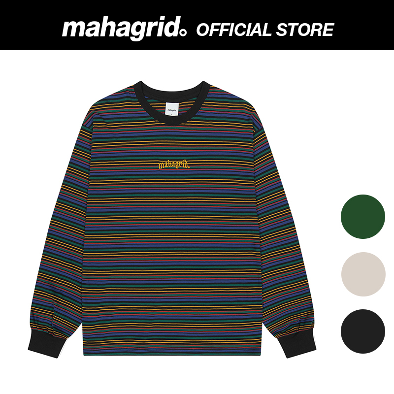 MAHAGRID] Gothic Arch Logo Striped Ls Tee_Unisex style