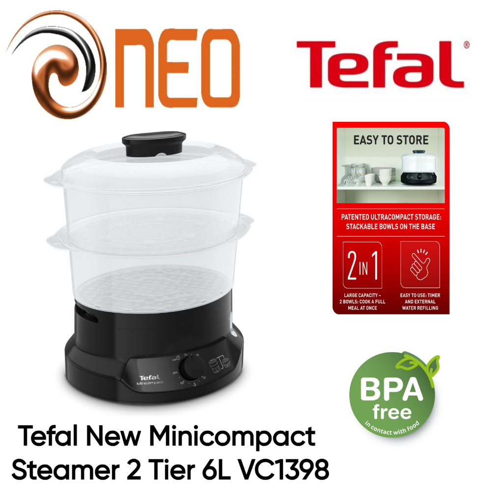 Tefal VC1398 New Minicompact Steamer 2 Tier 6L- 2 YEARS WARRANTY ...