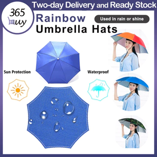 2pcs Umbrella Hats With Elastic Band, Umbrella Sunshade Foldable Hat,  Colorful Fishing Umbrella Hat