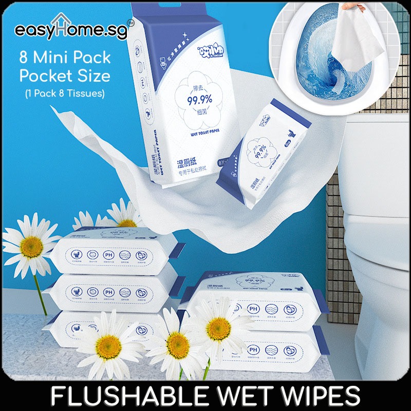 Easyhome.sg 8Packet Flushable Wet Tissue / Mini Wet Wipes / Portable