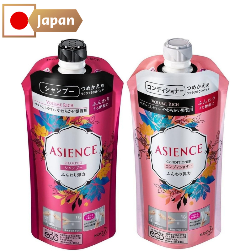 Kao Asience Soft Elastic Refill Shampoo and Conditioner 340ml 2 bottles ...