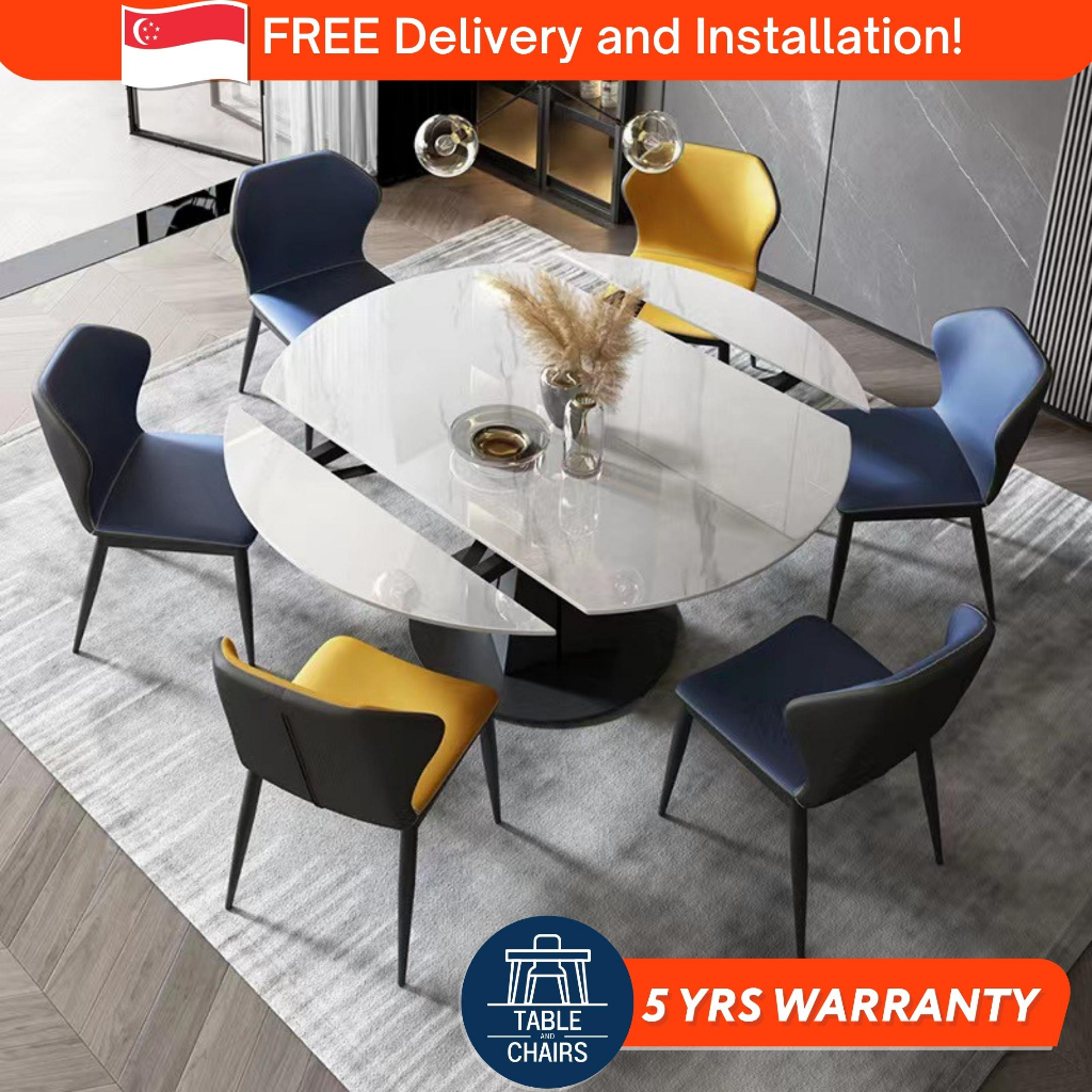 [SG] Rotate Extendable Round Dining Table Set | 1.3m-1.5m | Sintered ...