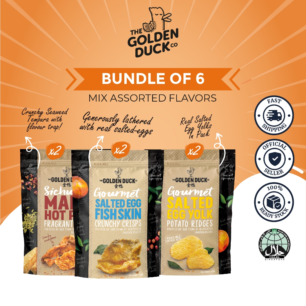 [Bundle of 6] 2 x Salted Egg Fish Skin & 2 x Salted Egg Potato Ridges ...