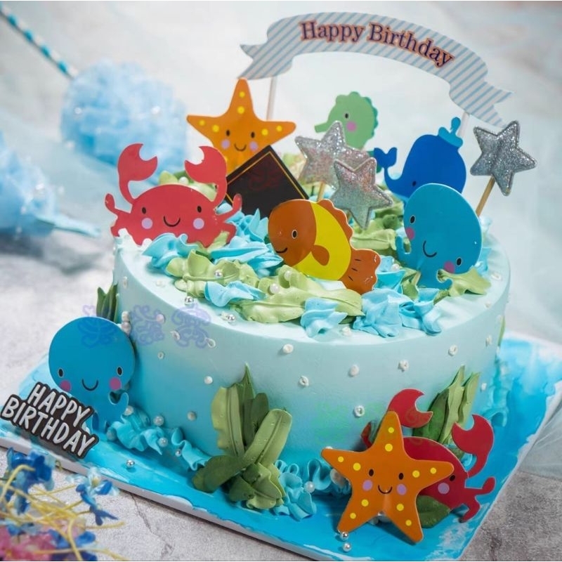 24pcs mermaid topper Sea animals cake toppers aquatic octopus seahorse