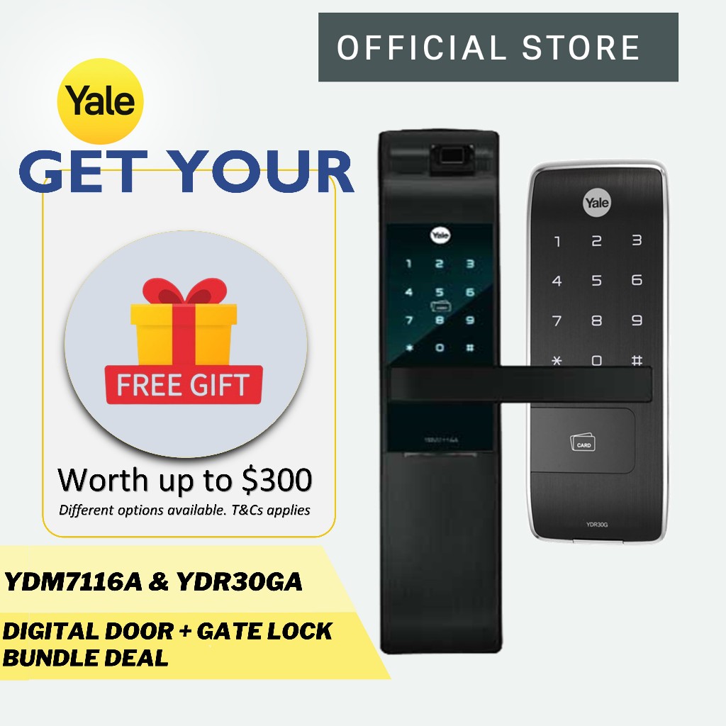 Yale YDR30GA Gate & YDM7116A Matte Black Door Digital Lock Bundle