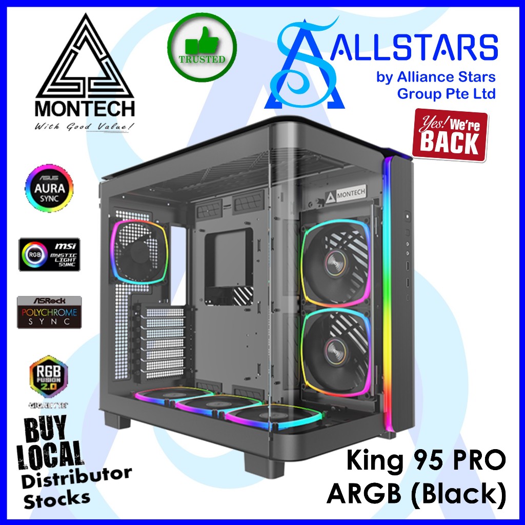 Montech King 95 PRO ARGB Curved TG Dual Chambers(Black) Mid-Tower ...