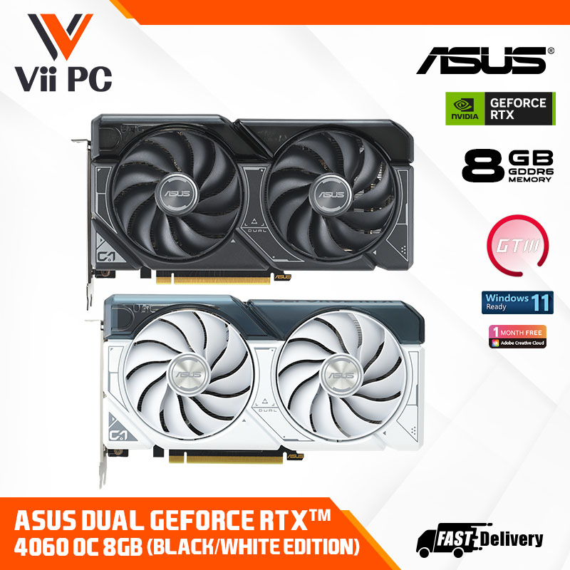 ASUS Dual Nvidia GeForce RTX 4060 RTX4060 OC Edition 8GB GDDR6 with two powerful Axial-tech fans and a 2.5-slot design ASUS Dual Nvidia GeForce RTX 4060 RTX4060 OC Edition 8GB GDDR6 with two powerful Axial-tech fans and a 2.5-slot design