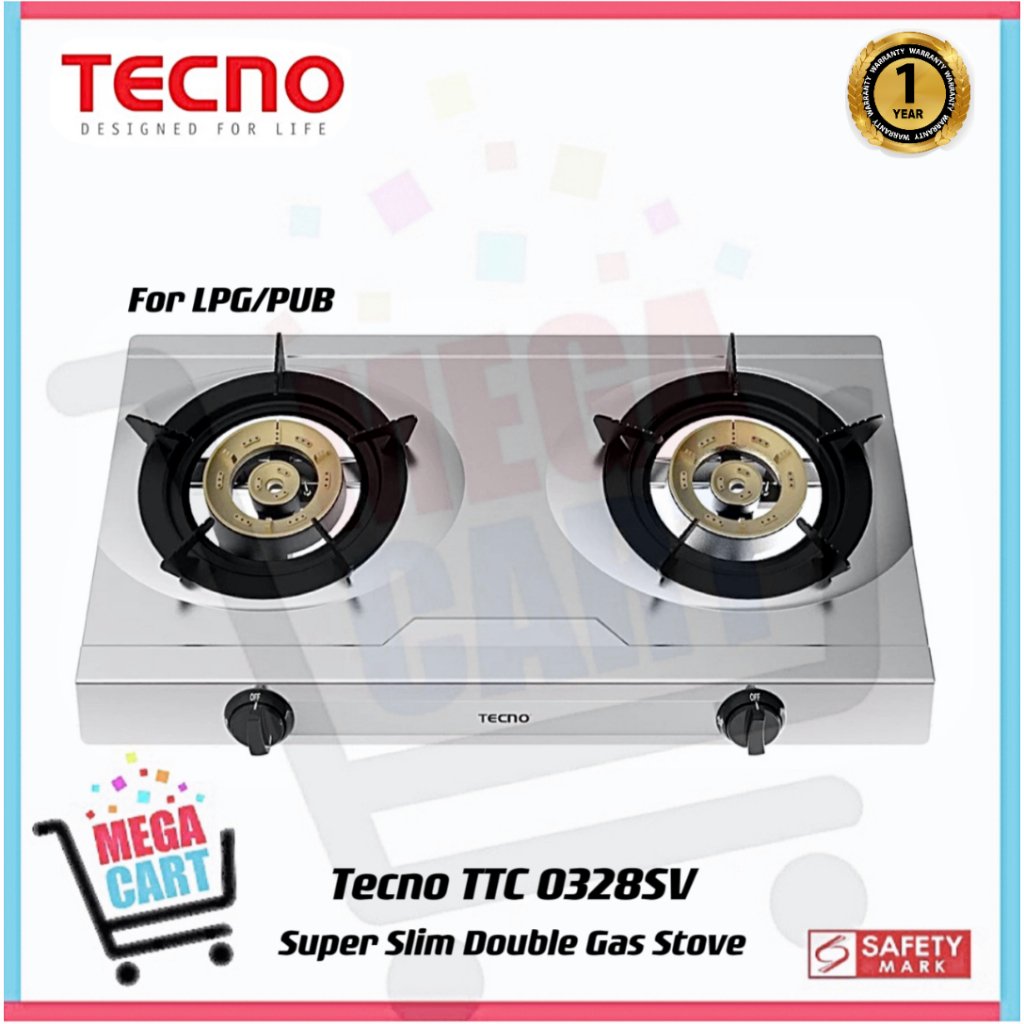 Tecno Super Slim Tabletop Double Burner Gas Cooker Stove TTC 0328SV