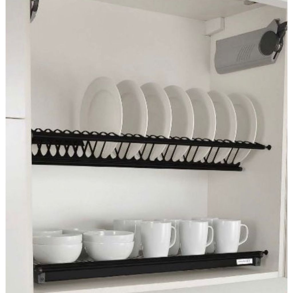 Stainless Steel Black Powder Coated Double Layer Cabinet Dish Rack
