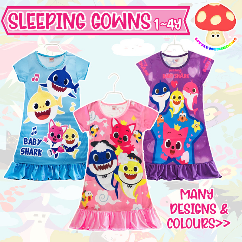 1B LITTLE MUSHROOMS CHILDREN KIDS PYJAMAS GIRL SLEEPING GOWN DRESS BABY SHARK PINKFONG Shopee Singapore