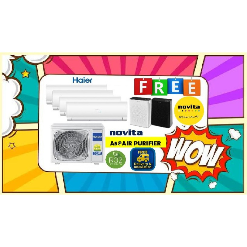 HAIER AIR COND (R32) SYSTEM 4 [4U80 x 1 & AS25 x 4] + FREE INSTALLATION ...