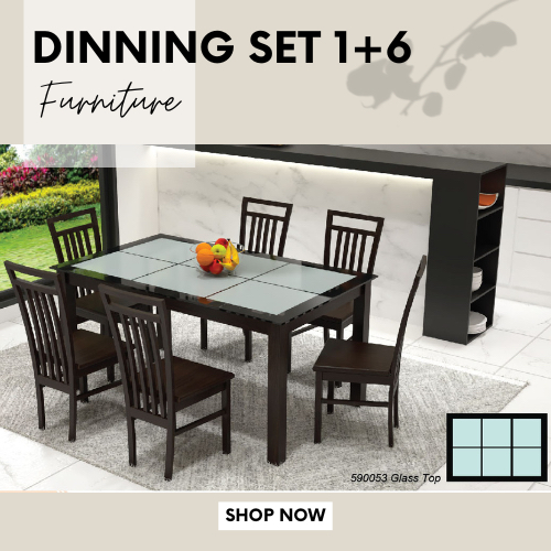 Dining Set 1+6 Solid Wood Dining Set Glass Top Dining Table 6 Seater ...