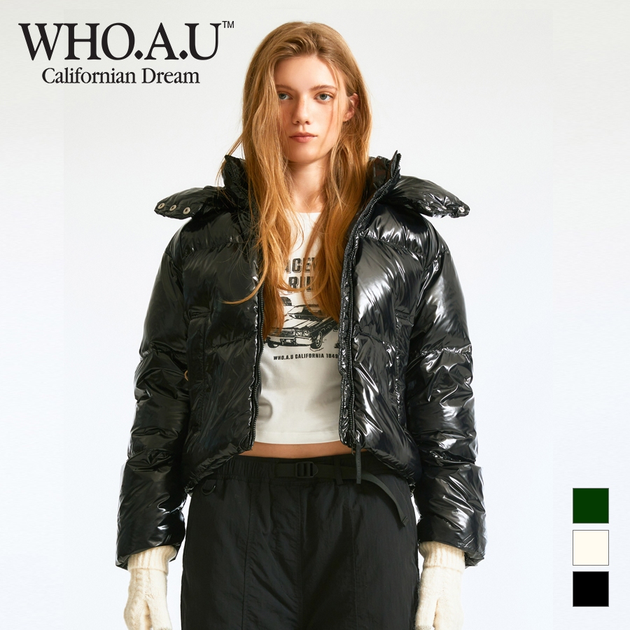◆WHO.A.U◆hood detachable glossy short puffer 韓国発 3色 ◇WHO.A.U◇hood detachable glossy short puffer 韓国発 3色