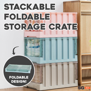 Folding Portable Cabinet Storage Bins Stackable Organizer Box with Caster  Wheels Collapsible Toy Storage with Double Door