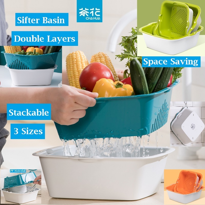 CHAHUA Double Layer Vegetable Draining Colander | Sieve Basin Strainer ...