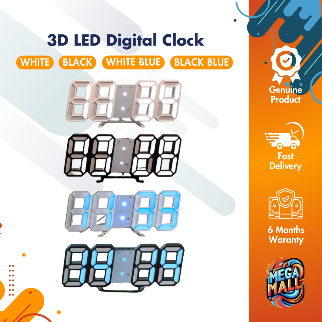 Modern 3D LED Digital Clock - USB Clock, Alarm, Date & Time, Home ...