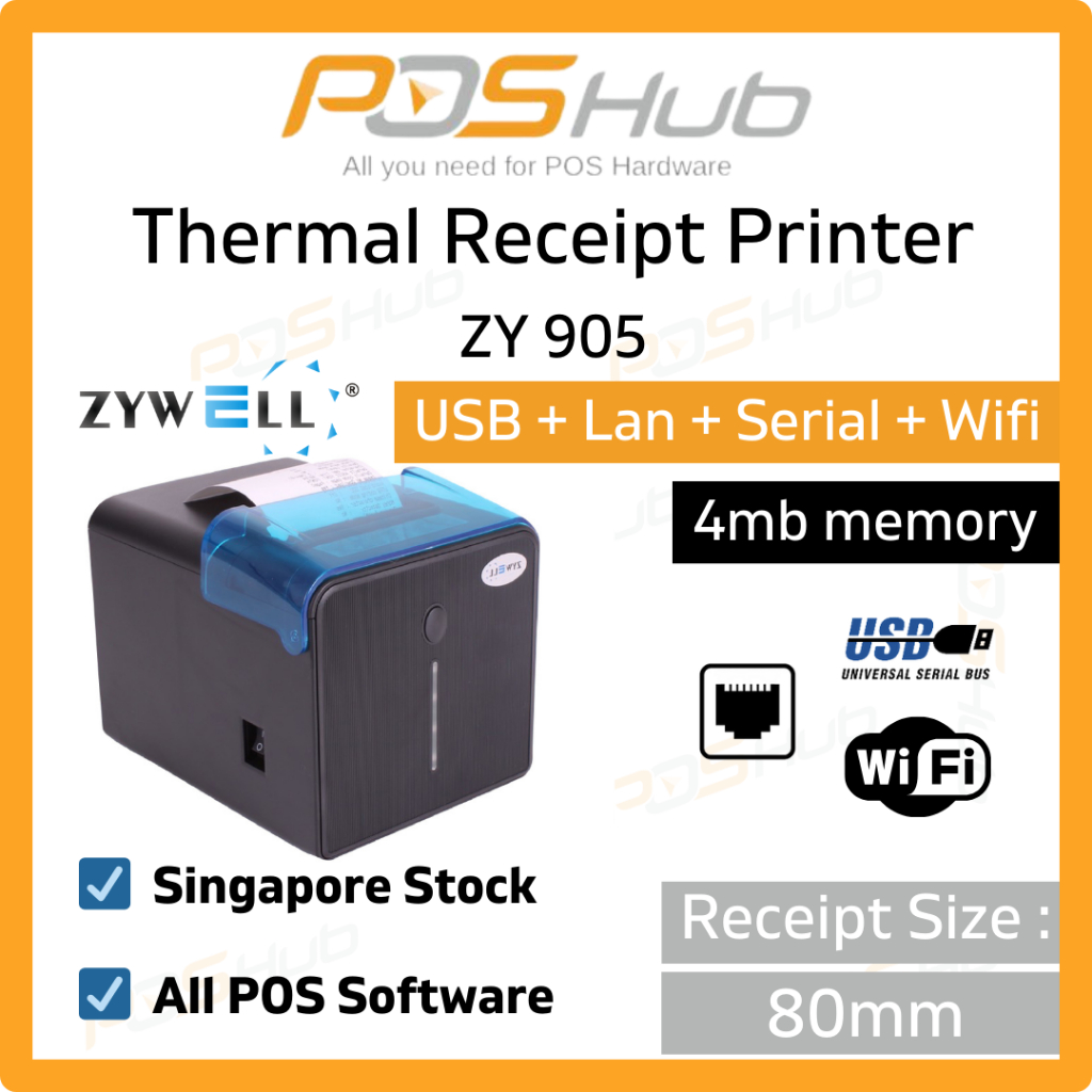 ZYWELL ZY905 80mm Thermal Receipt Printer (USB+LAN+Serial+Wifi) pos ...