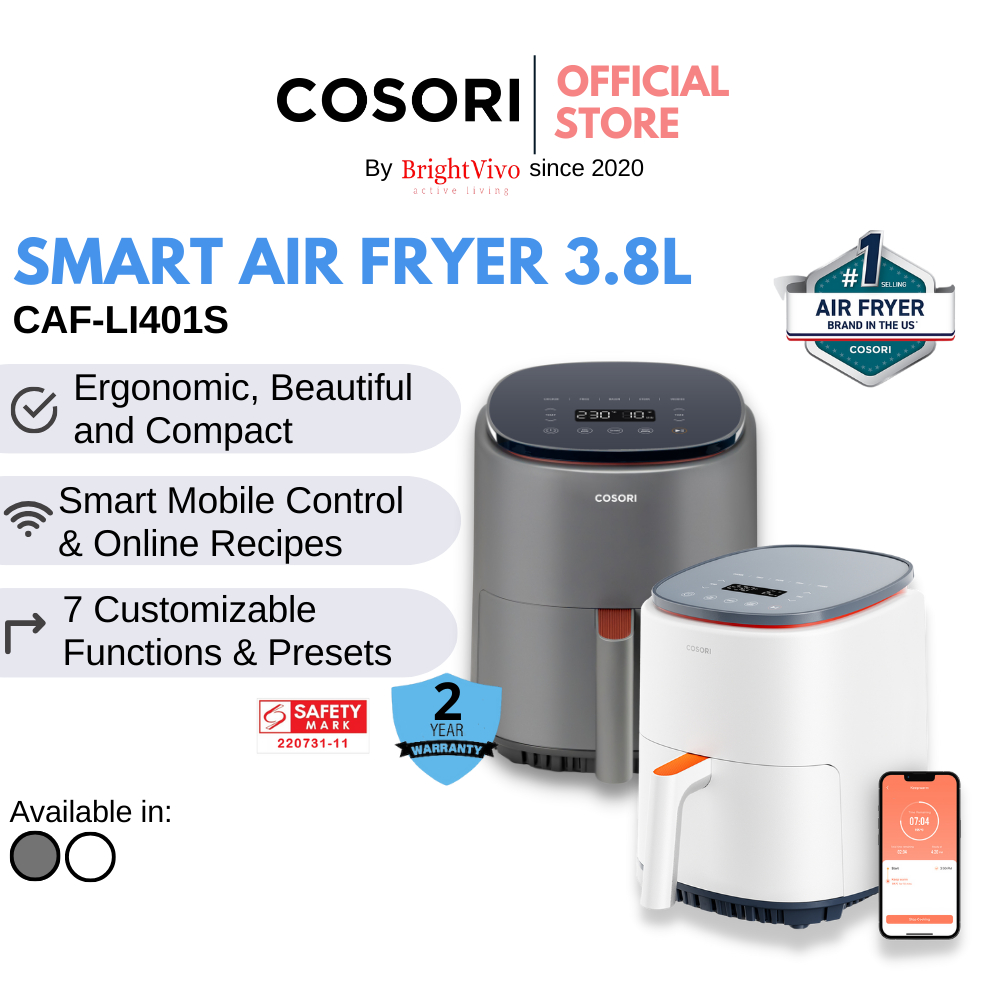 OFFICIAL Cosori CAFLI401S 3.8L Smart Air Fryer, Compact, Ergonomic
