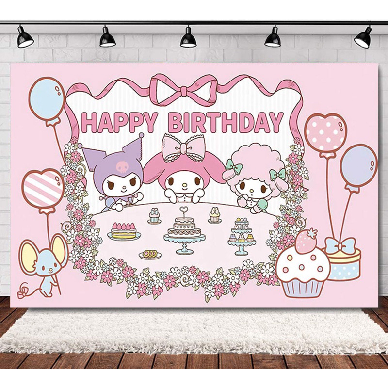 kuromi melody backdrop/poster/happy birth party decorations /happy