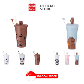 MINISO We Bare Bears- Water Bottle with Straw (Type B) Grizzly Bear