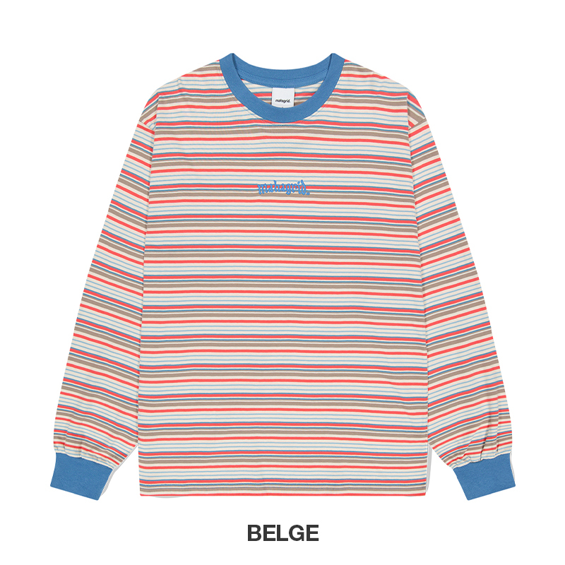 MAHAGRID] Gothic Arch Logo Striped Ls Tee_Unisex style