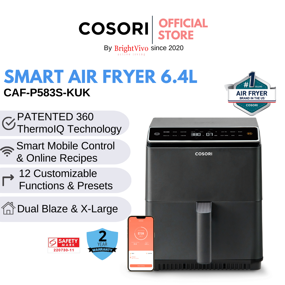 COSORI Smart Air Fryer Oven Dual Blaze 6.4L & Air Fryer Accessories Set,  Fit All of Brands 5.5 L, Pack of 6 Including Cake Pan/Pizza Pan/Metal
