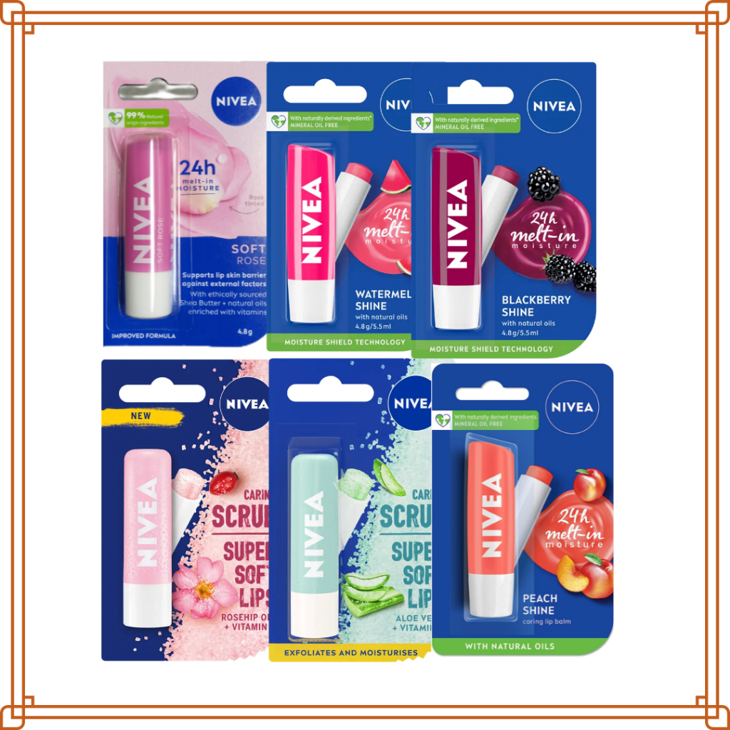 Nivea Lip Caring Lip Balm/Scrub 4.8g Soft Rose, Blackberry, Peach ...