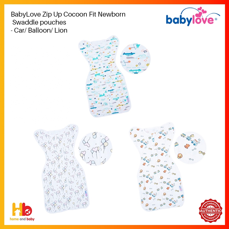 BabyLove Zip Up Cocoon Fit Newborn Swaddle pouches Car/ Balloon/ Lion