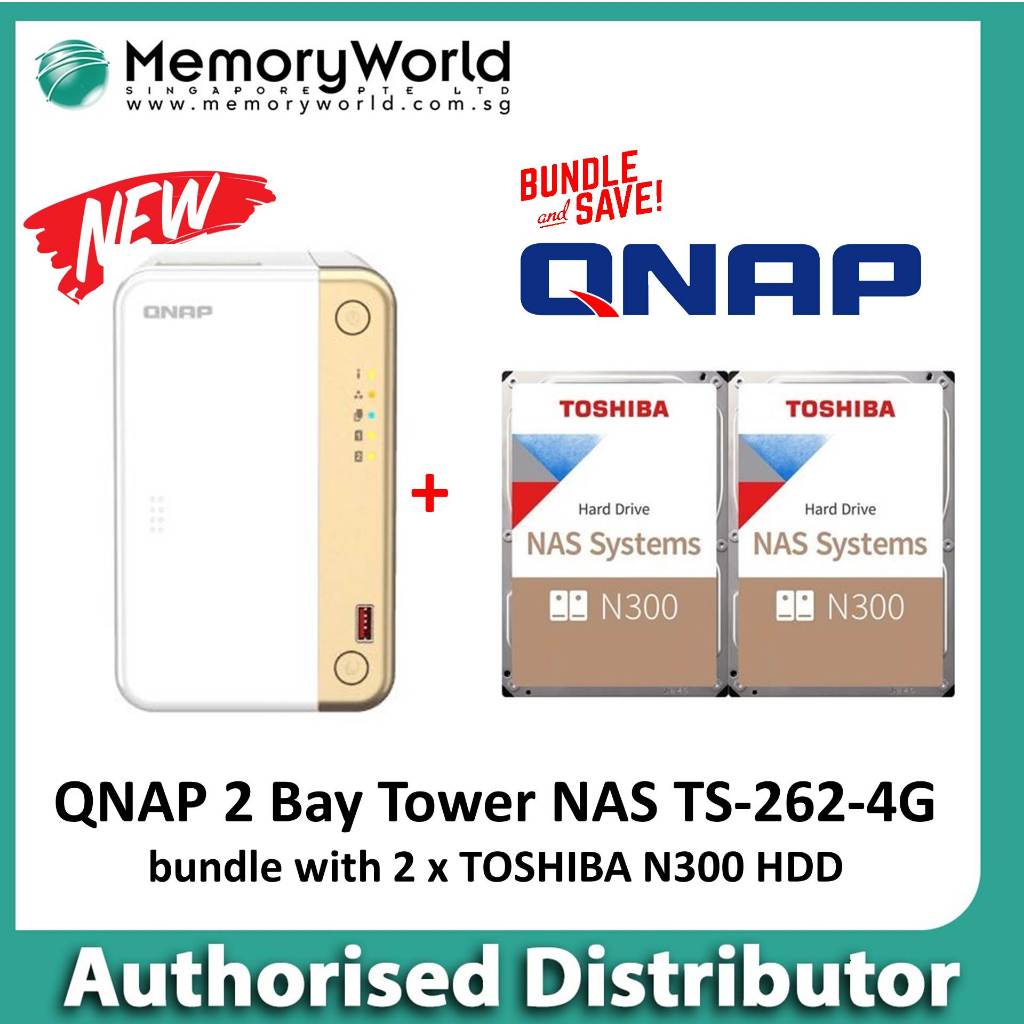 QNAP Authorized Distributor] QNAP 2 BAY Tower NAS TS-262-4G bundle