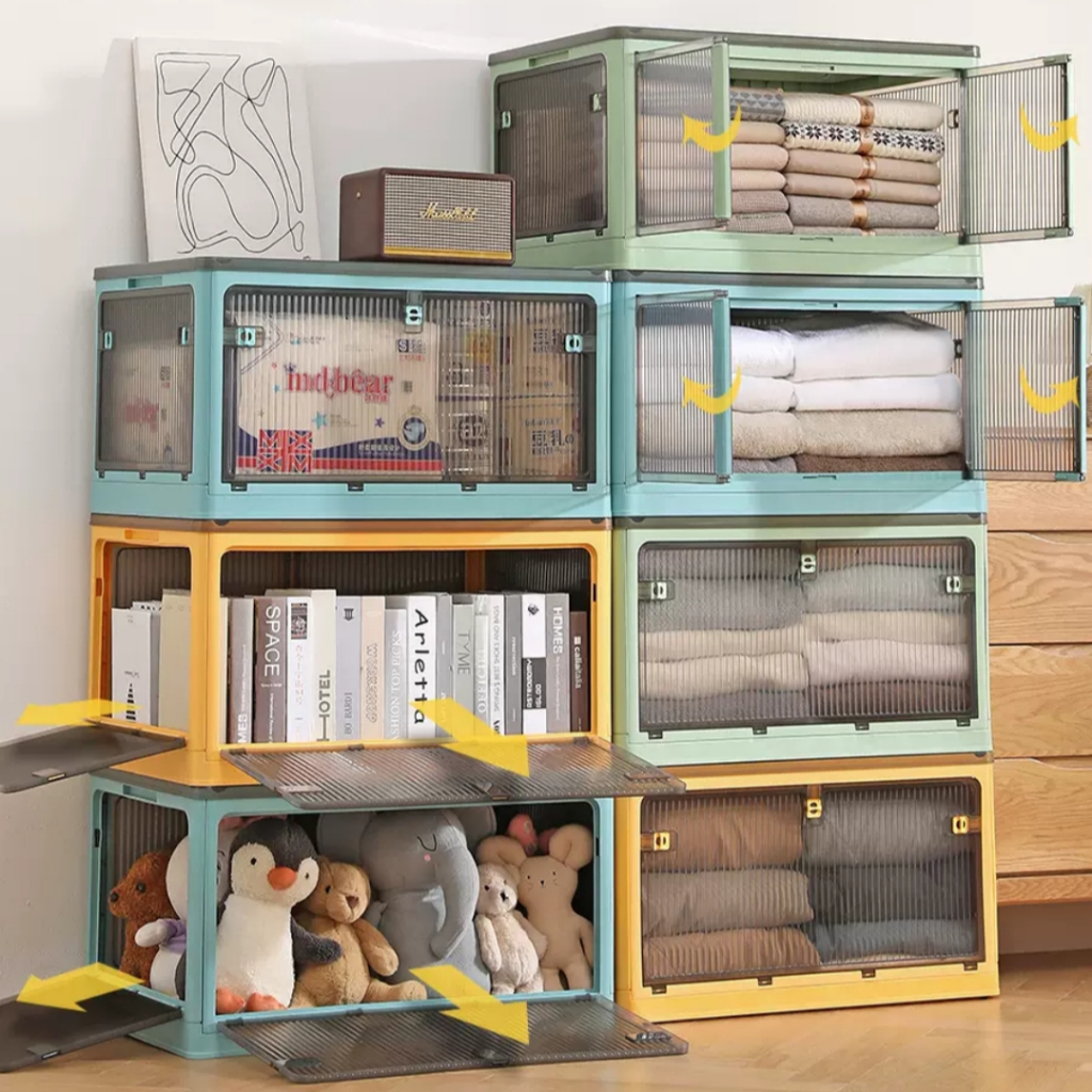 【SG STOCK】Foldable&Stackable Storage Box Home Organizer Five Sides Open Box Wheels Clothes Book