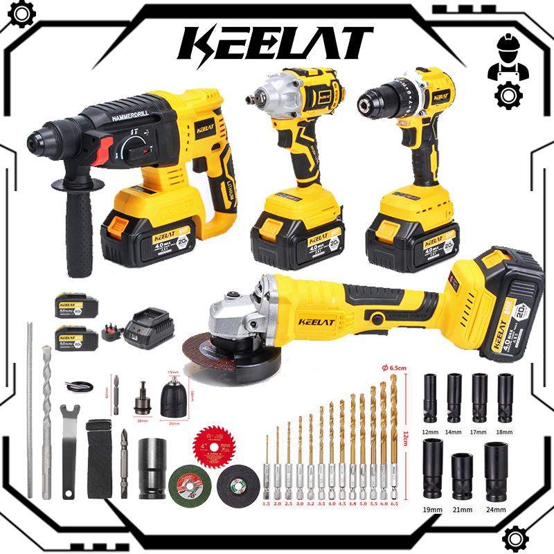 Keelat In Set Brushless Impact Drill Cordless Impact Wrench Angle Grinder Hammer Drill