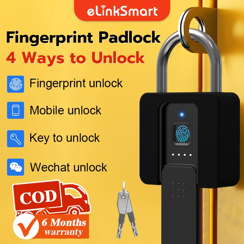 Fingerprint Padlock With Key Smart HDB Door Lock Outdoor Waterproof