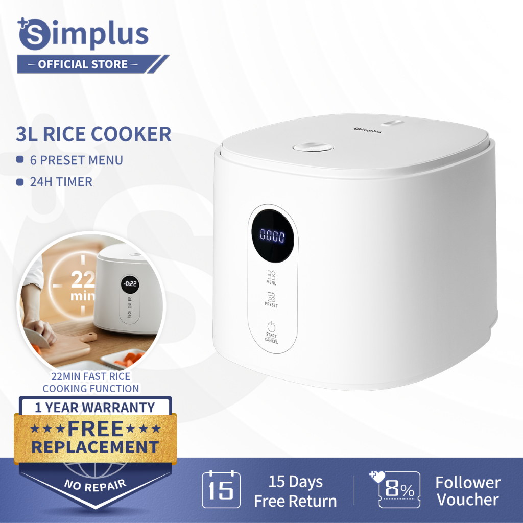 Simplus Electric Rice Cooker 3L Touch Control Slow Cooker 605W 24h