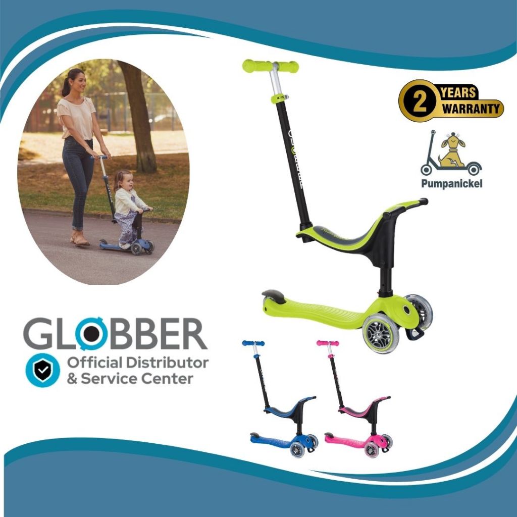 Globber GO-UP Tricycle Pliable 3 en 1, 120/80 mm, ABEC 5, 3 Roues, Hauteur réglable, Roues LED, Bleu Pastel, Taille Unique