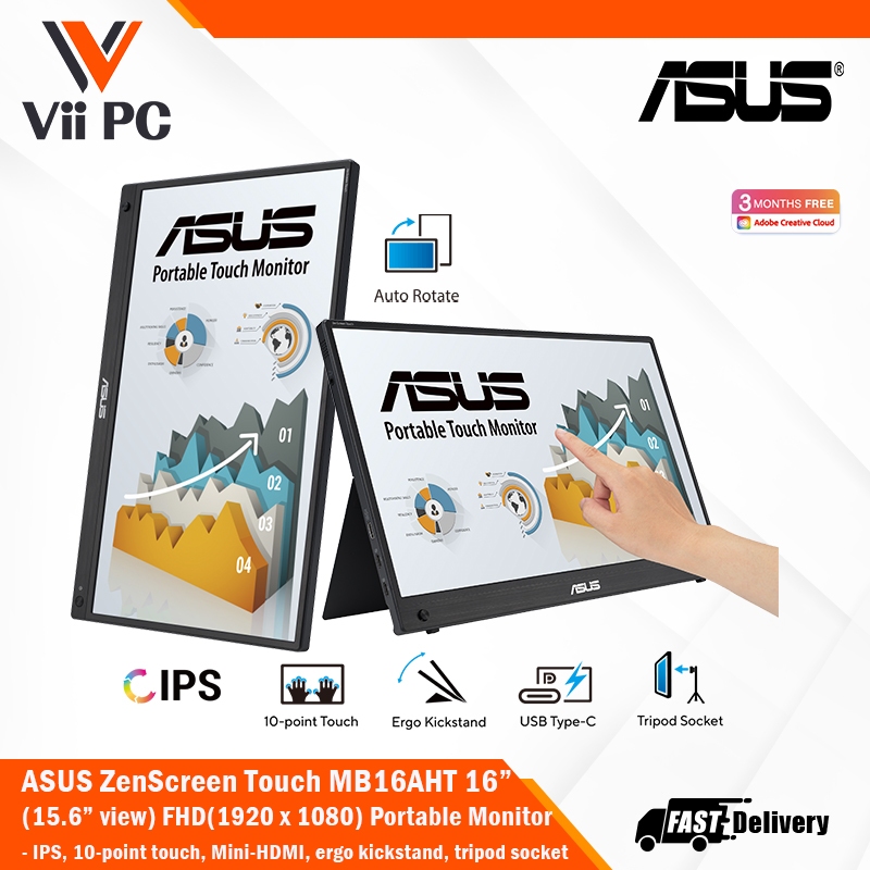 ASUS ZenScreen Touch MB16AHT 16"(15.6" viewable) FHD (1920 x 1080) IPS