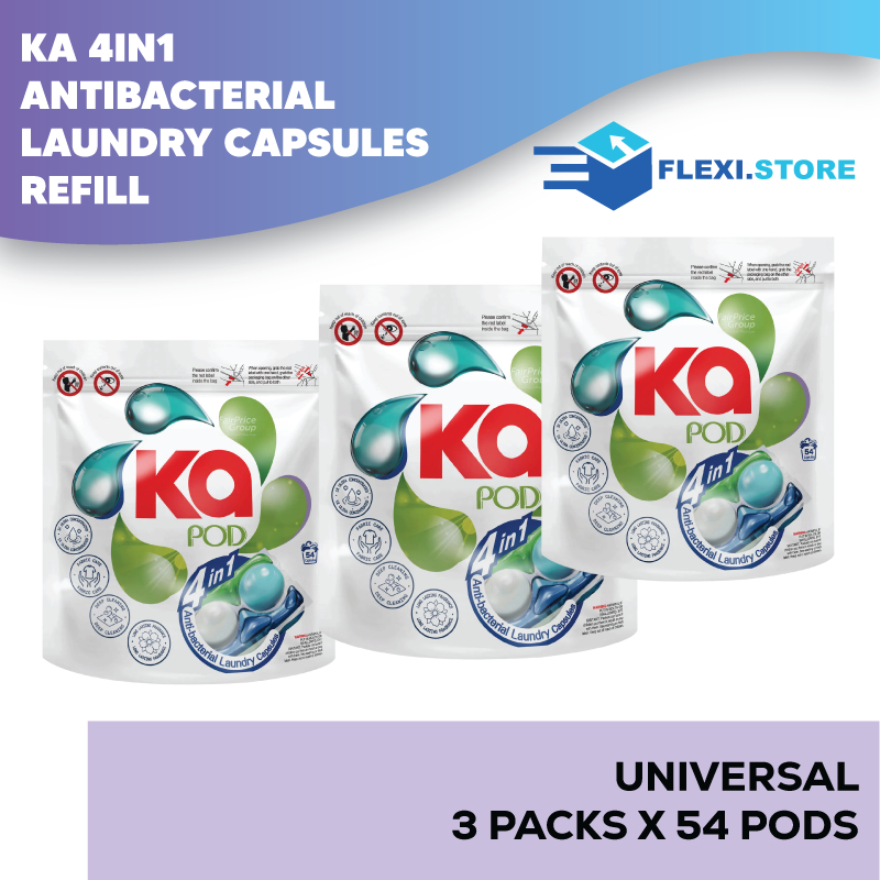 KA 4in1 Antibacterial Laundry Capsules Detergent 54s x 3 Packets Universal (Refill Pack